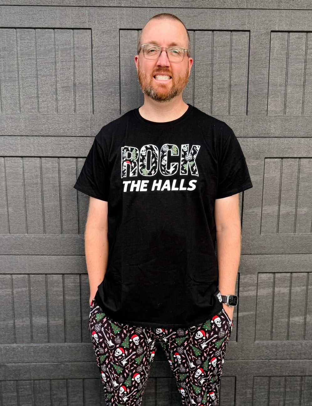 rock the halls christmas theme black tshirt from little rocker clothing