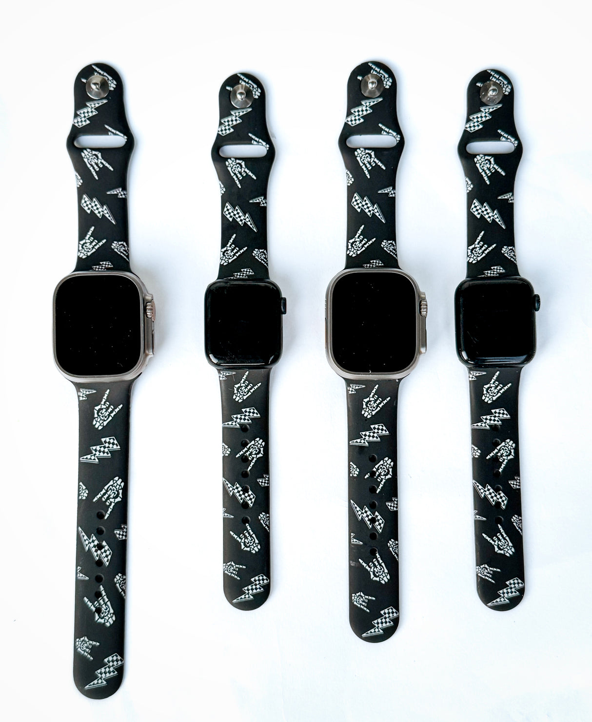 bolted bones rock on and lightening bolts black apple watch bands
