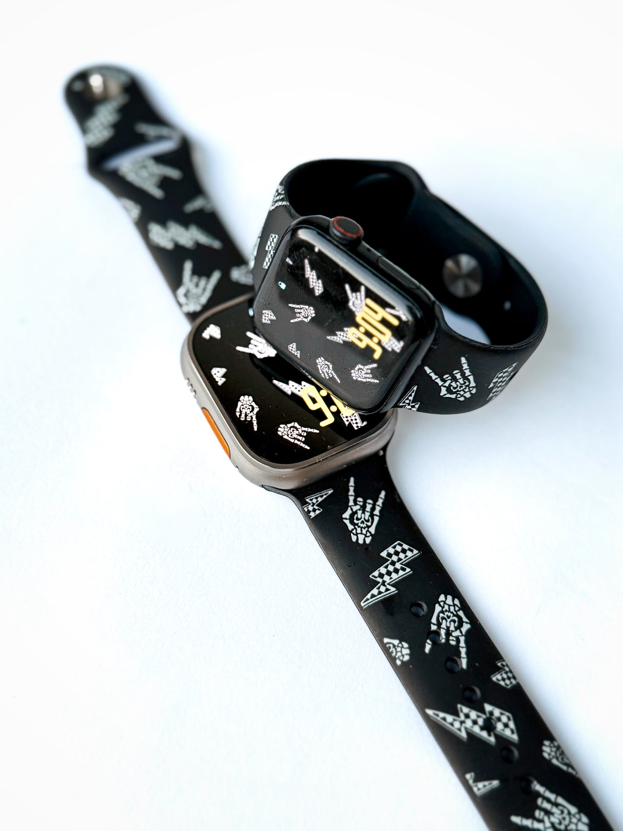 bolted bones rock on and lightening bolts black apple watch bands