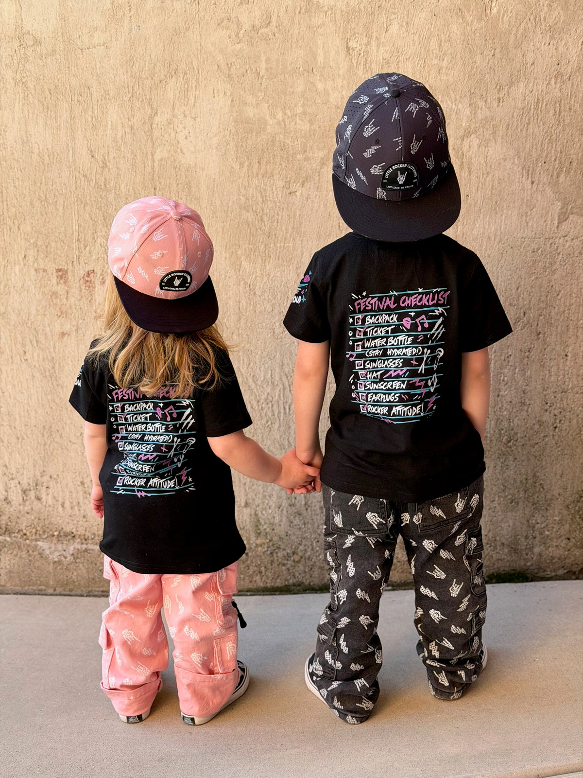 The coolest kids streetwear tshirt is the Festival checklist shirt for kids featuring concert inspired graphic design, rocker style kids tee with soft comfortable fit, available from infant onesie to size 10/12