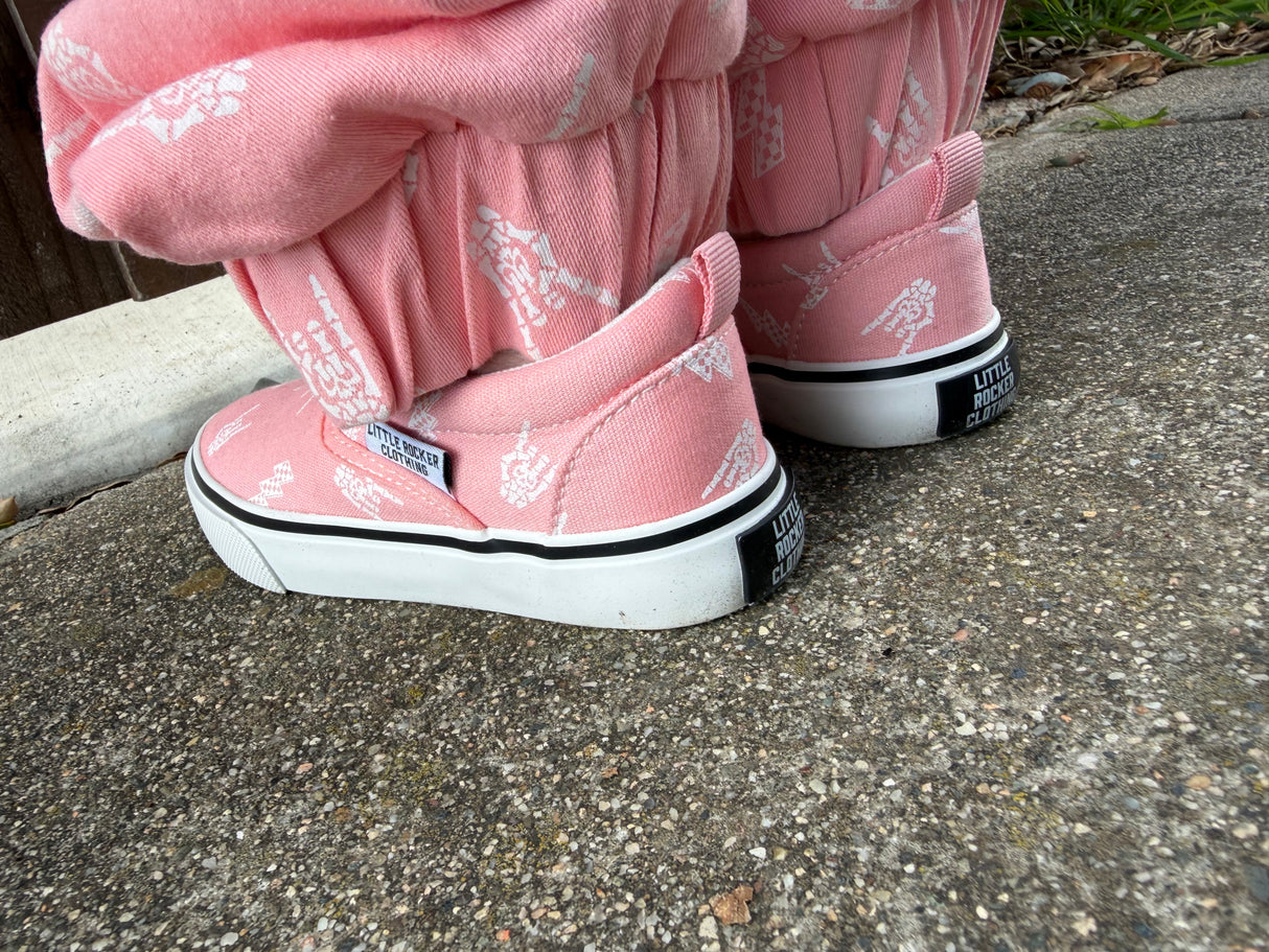 back of the pink bolted bones canvas shoes for kids from little rocker clothing