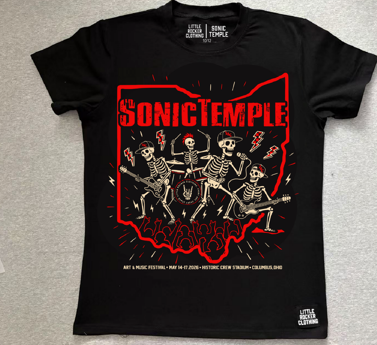 Little Rocker Clothing Sonic Temple official kids tee featuring festival inspired graphic design, rocker style kids t shirt with soft comfortable fit, music festival apparel for everyday wear