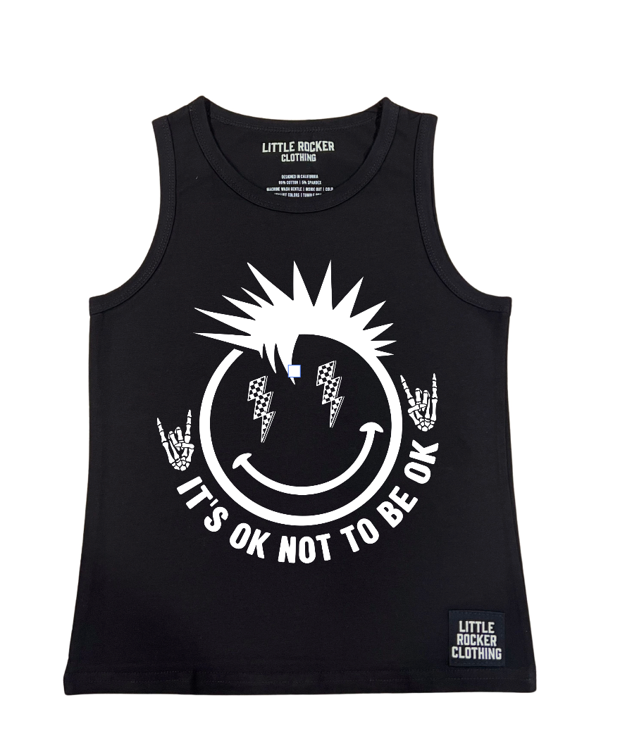 black little rocker clothing tank top smiley face it's okay to not be okay inspirational rocker design