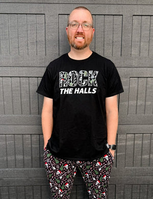 rock the halls christmas theme black tshirt from little rocker clothing