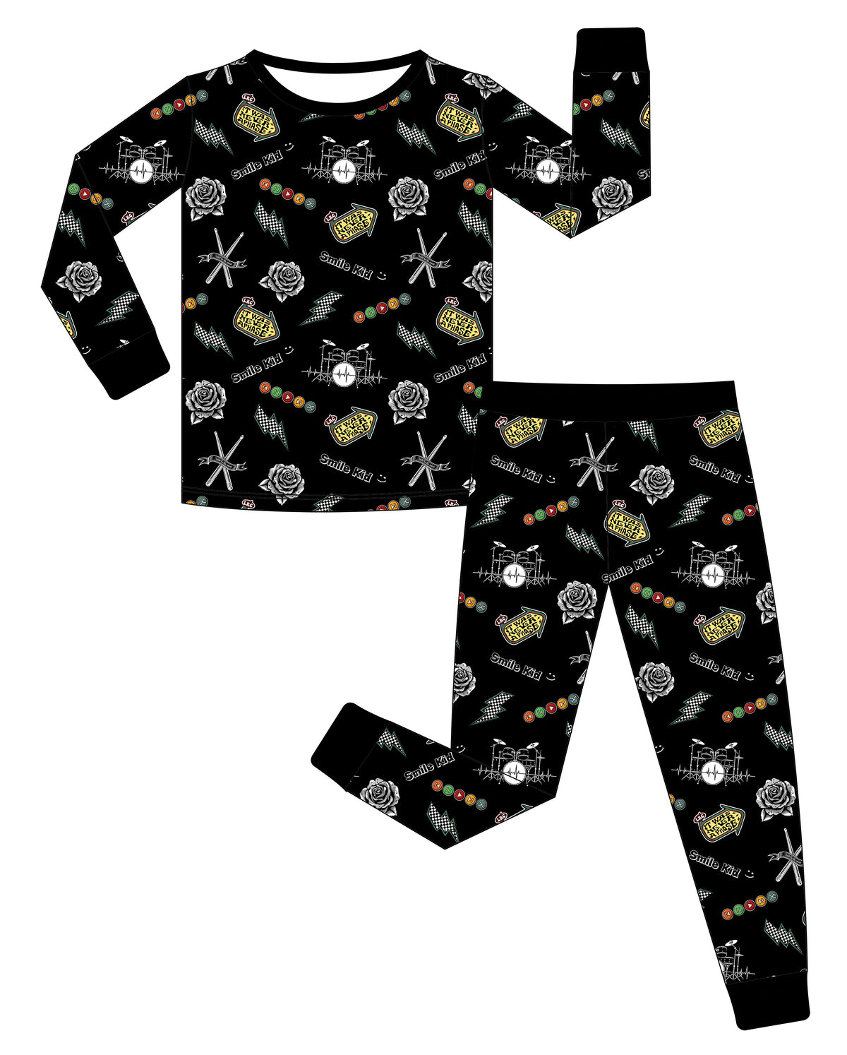 lay flat of emo nights pattern 2 piece bamboo pajamas long sleeve for kids