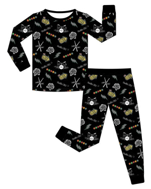 lay flat of emo nights pattern 2 piece bamboo pajamas long sleeve for kids