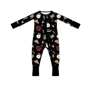 lay flat of pop punk collage pattern long sleeve zip up bamboo pajamas for kids