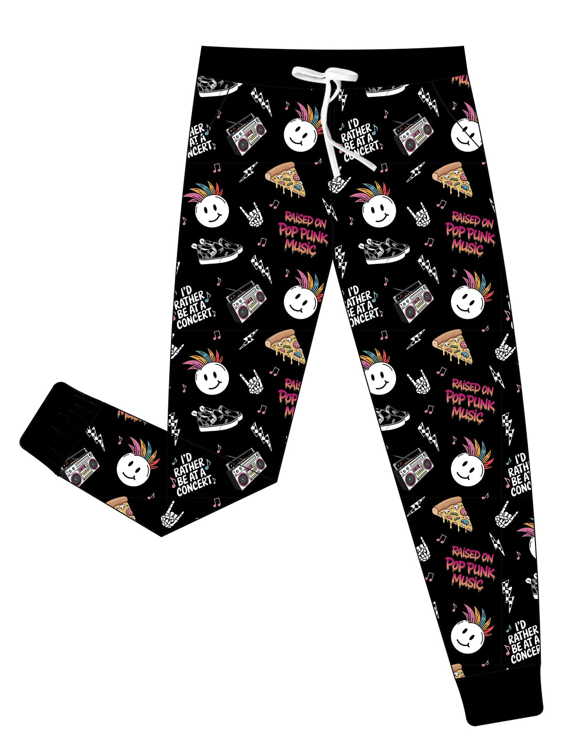 lay flat of pop punk collage pattern bamboo jogger pants for adults