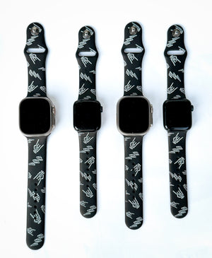 bolted bones rock on and lightening bolts black apple watch bands