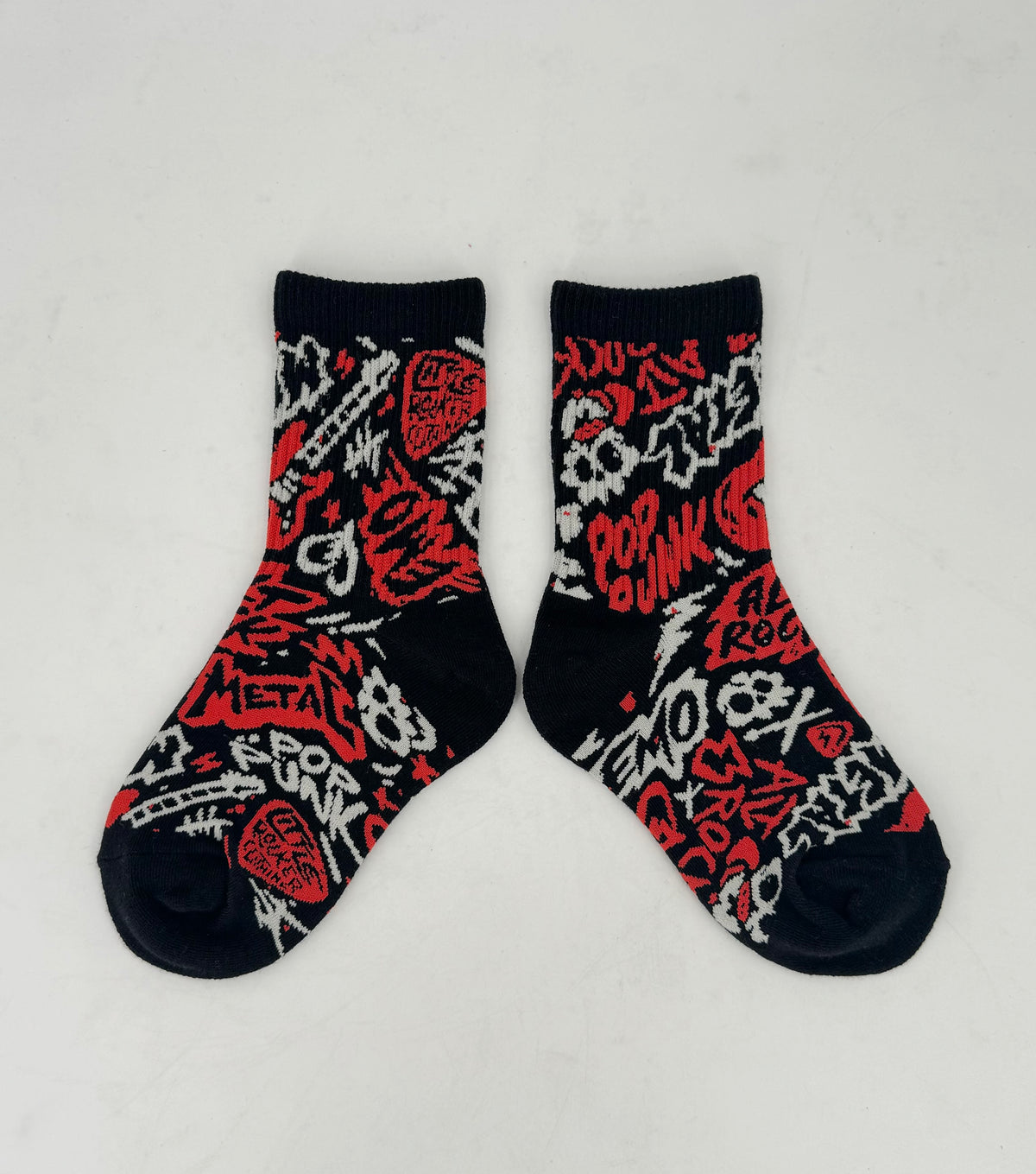 Little Rocker Clothing rock music inspired red and black socks designed for kids and adults