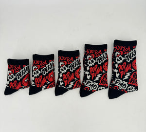 Little Rocker Clothing rock music inspired red and black socks designed for kids and adults