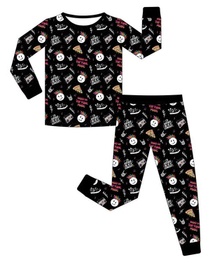 pop punk collage pattern black 2 piece bamboo pajamas for kids from little rocker clothing