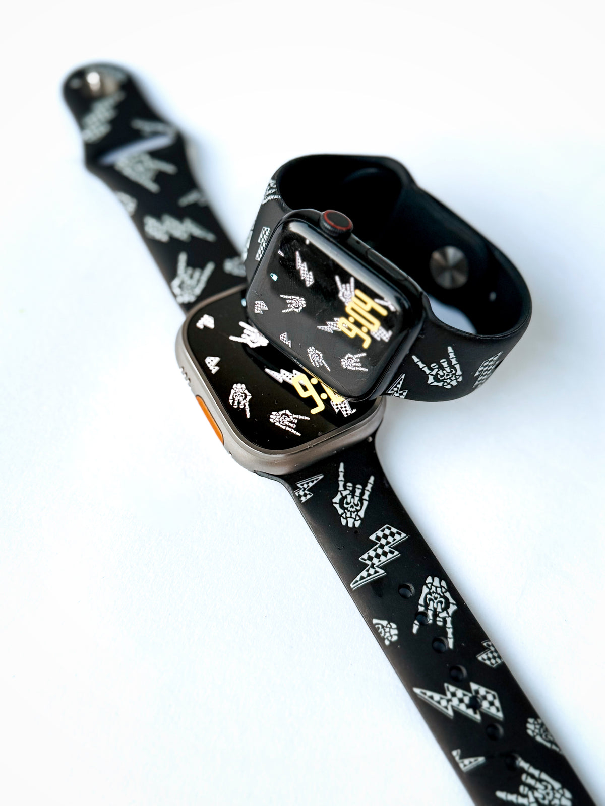 bolted bones rock on and lightening bolts black apple watch bands