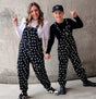 black bolted bones overalls for adults styled as edgy outfits and rock inspired clothing from Little Rocker Clothing