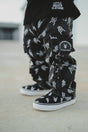 young boy black baggy denim jeans with lightening bolts from little rocker clothing