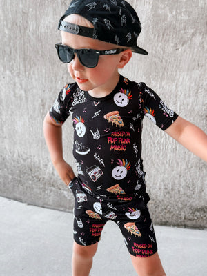 pop punk collage pattern 2 piece short bamboo pajamas for kids