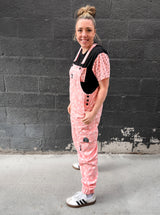 woman wearing pink bolted bones overalls styled as edgy outfit from Little Rocker Clothing alternative fashion