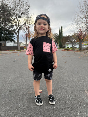 Kids streetwear tshirt the pink bolted bones pocket tee, a rocker style kids tee with soft comfortable fit, available from kids 6mo to 10/12