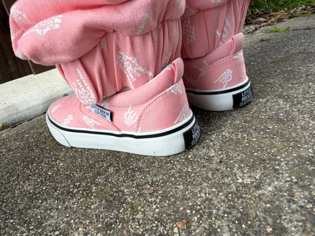 back of the pink bolted bones canvas shoes for kids from little rocker clothing