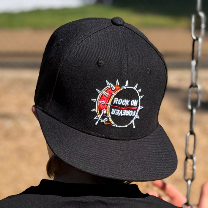 kids wearing frank zummo and little rocker clothing collab hat with drum featuring rock on forever 