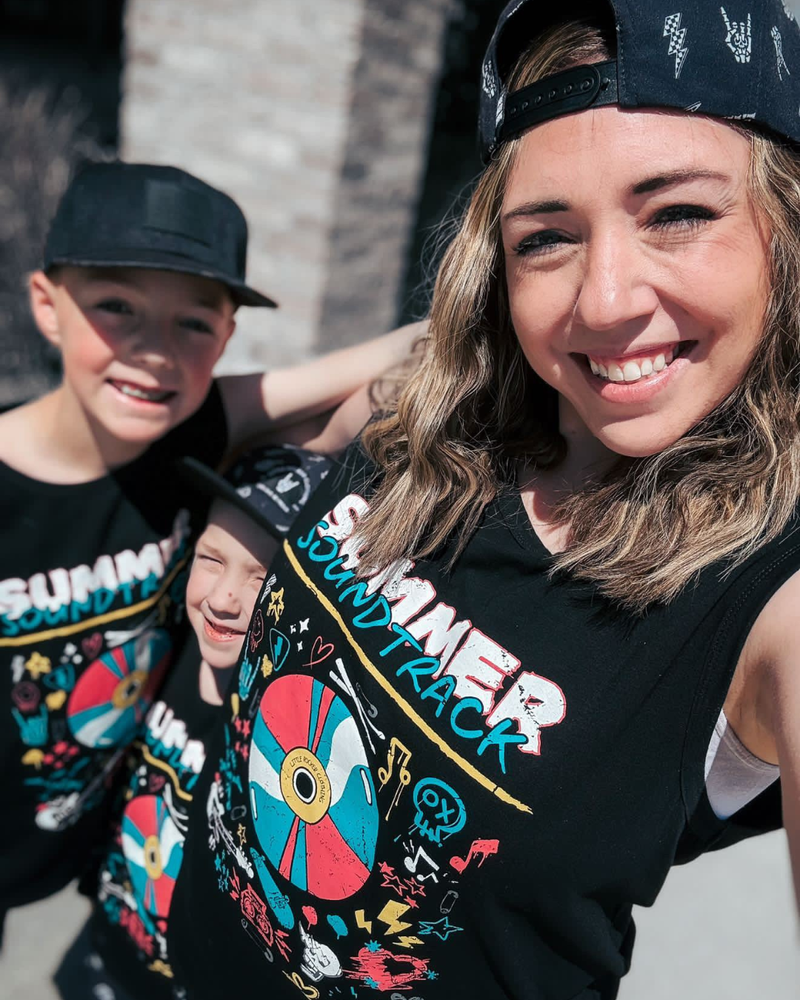little rocker clothing black matching summer soundtrack tank tops for adults and kids