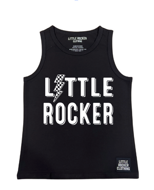 kids black rocker vibe tank top with checkered lightening bolt