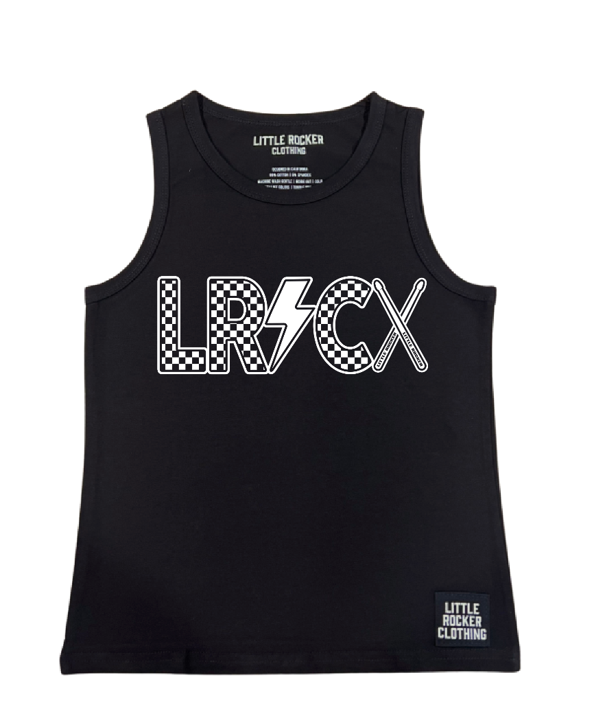 kids size lrc black tank top with checker pattern