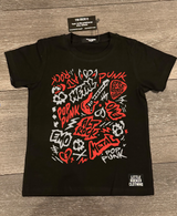 Lay flat of the scene sampler tee for kids and adults with pop punk alt rock metal emo graphic design, rocker style apparel, little rocker clothing