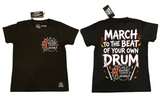 Little Rocker Clothing Frank Zummo Collab shirt featuring march to the beat of your own drum, rocker inspired graphic tee with soft comfortable fit, oversized style available in kid sizes