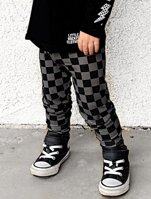 close up of checkered pattern leggings from little rocker clothing for kids