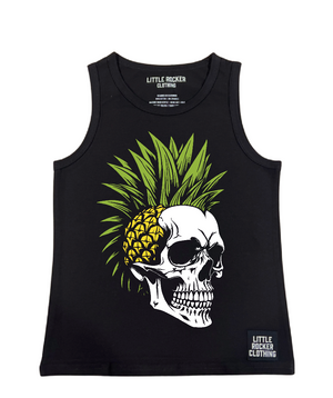 black little rocker clothing tank top with skull with a pineapple head for infertility inspirational rocker design