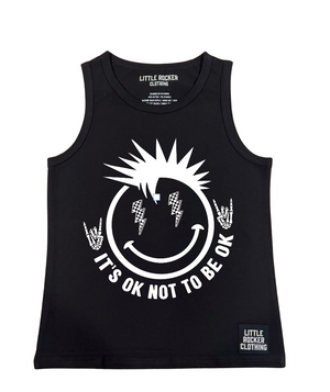 black little rocker clothing tank top smiley face it's okay to not be okay inspirational rocker design