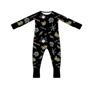lay flat of emo nights pattern long sleeve zip up pajamas for kids