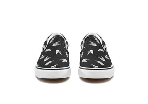 close up bolted bones canvas slip on shoes textured fabric skull pattern detail